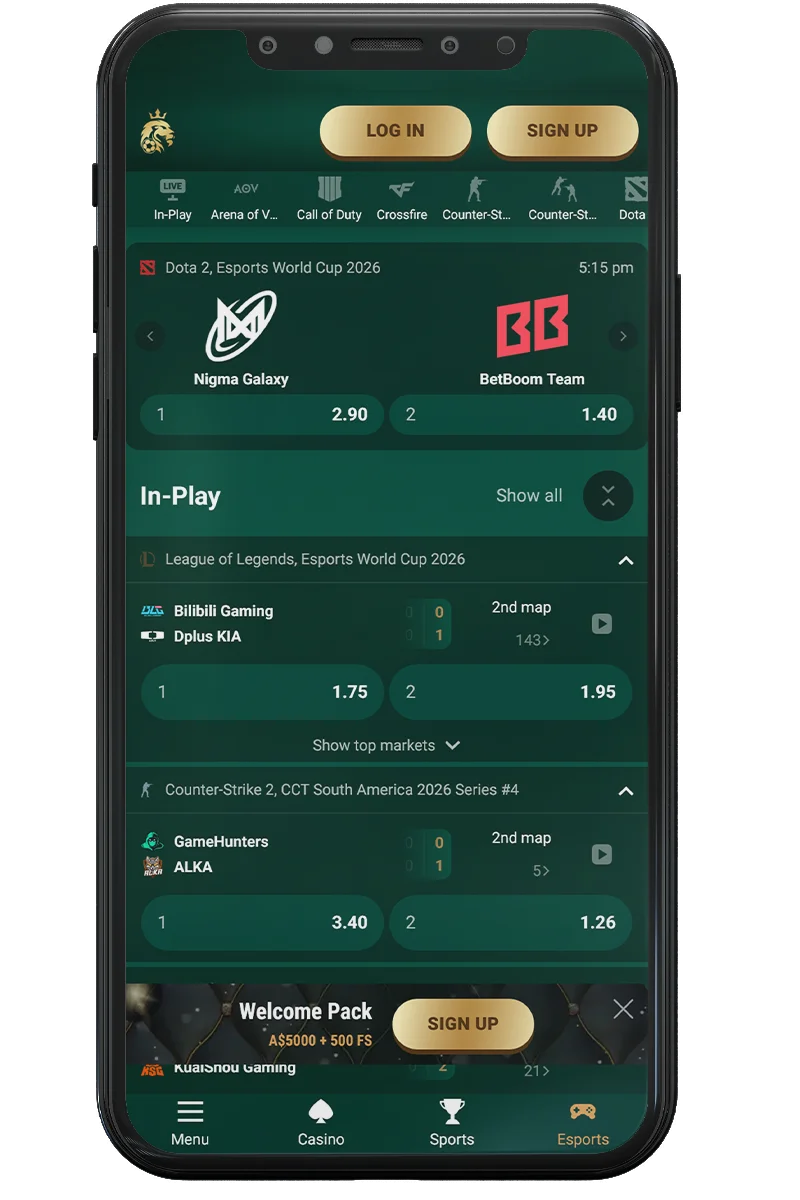 Screenshot of an online casino on a mobile phone