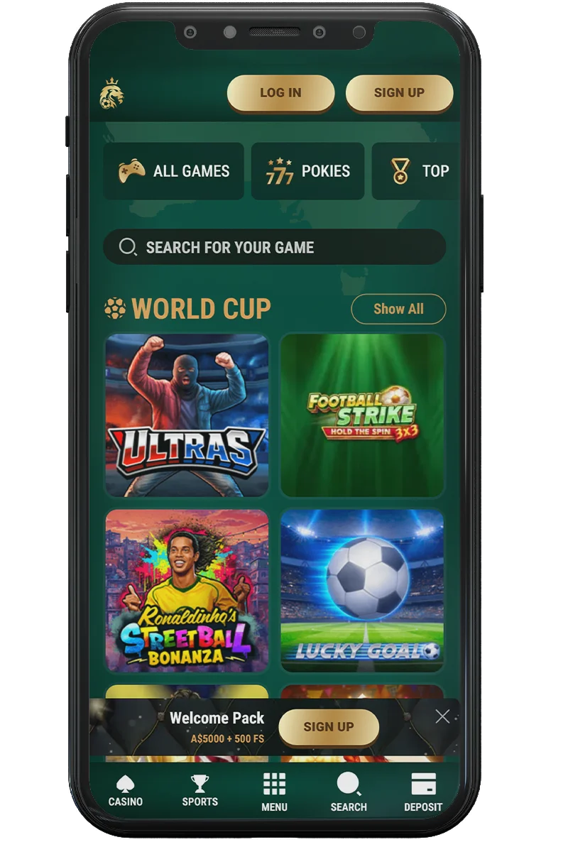 Screenshot of an online casino on a mobile phone