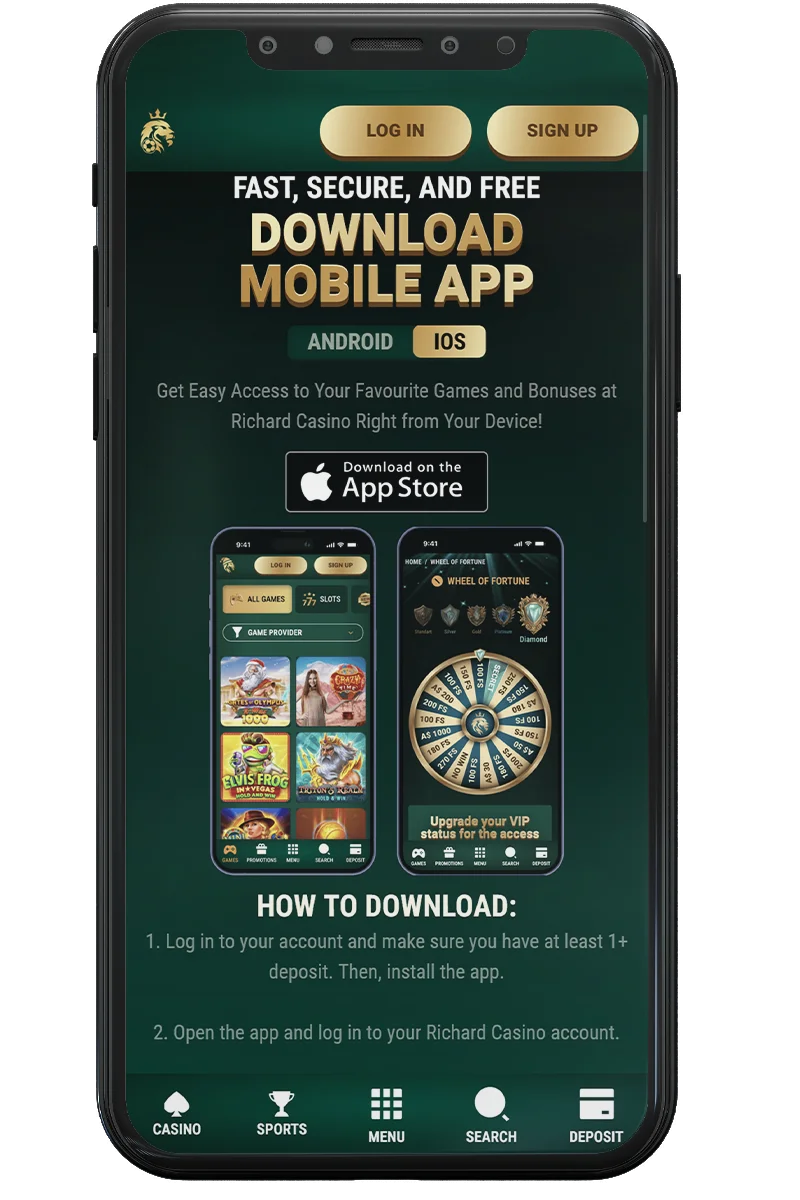 Screenshot of an online casino on a mobile phone